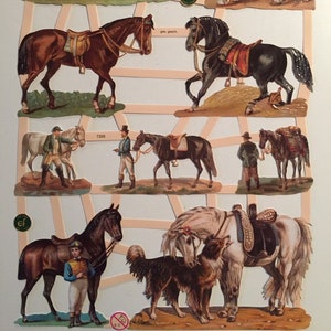 vintage Horses Equestrians SCRAP RELIEFS (1 feuille) #7335 - Embossed Die Cuts - Made in Germany