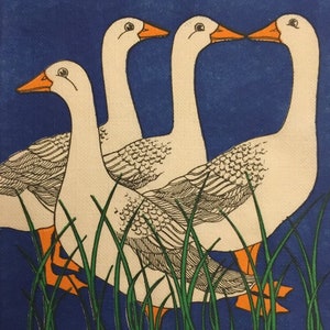 3 Authentic Vintage Decoupage Beverage Napkins, Four Geese, 10&quot; x 10&quot; Unfolded