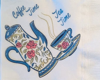 3 Decoupage Beverage Napkins - Authentic Vintage Tea Time Coffee Pot Teacup  10" x 10"