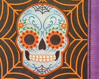 3 Serviettes de découpage - Día De Los Muertos Day of the Dead Calavera Skulls Spider Web, 13 » x 13 » Déroulé