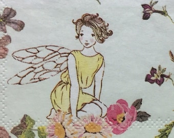 3 Decoupage Napkins, Truly Fairy Garden 13" x 13" unfolded