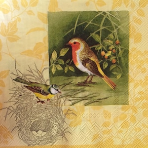 3 Decoupage Napkins, Yellow Bird&#39;s Nest Spring, 13&quot; x 13&quot;