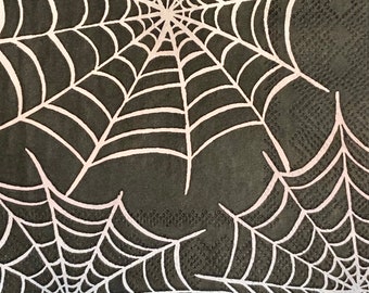 3 servilletas de bebidas para decoupage, telaraña teñida Happy Halloween de 10.0 x 10.0 in desplegada