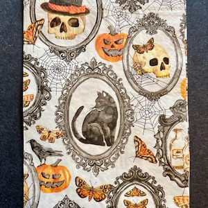 デコパージュ ホステス ナプキン 3 枚、ハロウィーン 不気味な肖像画 スカル、展開時 16 インチ x 13 インチ