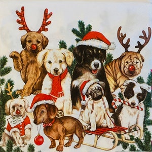 3 Servietten Servietten, Hunde Weihnachtsfeier 13 "x 13" ungefaltet