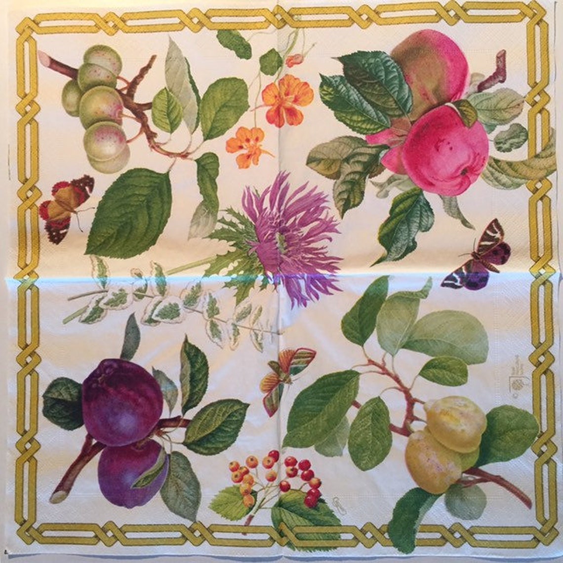 3 Decoupage Napkins Caspari Fruit Blossoms Garden Royal Etsy