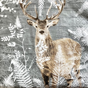 3 Decoupage Napkins, Winter Stag 13” x 13” unfolded