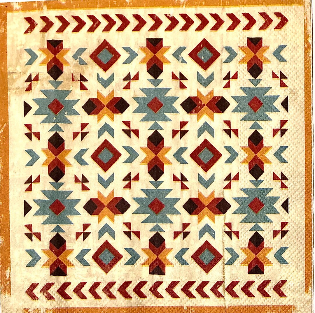 3 Decoupage Napkins, Southwest Serape Textile Pattern 13 X 13 Unfolded
