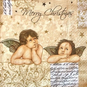 3 servilletas navideñas de decoupage, Ángeles de Rafael con caligrafía, 13" x 13" desplegadas imagen 1
