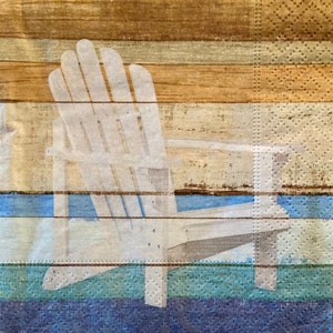 3 Decoupage Beverage Napkins, One Boardwalk Adirondack Chair 10&quot; x 10&quot; unfolded