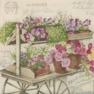 3 Servietten, Les Fleurs Frühling Blumenwagen, 13 "x 13"