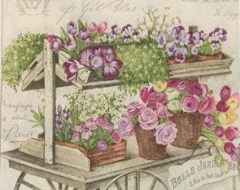3 Decoupage Napkins, Les Fleurs Spring Flower Cart, 13" x 13"
