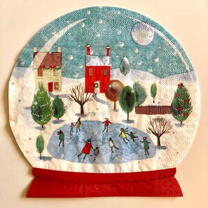 3 wycinane serwetki do decoupage'u, łyżwiarze z motywem świątecznych radości, 13"x 13" po rozłożeniu