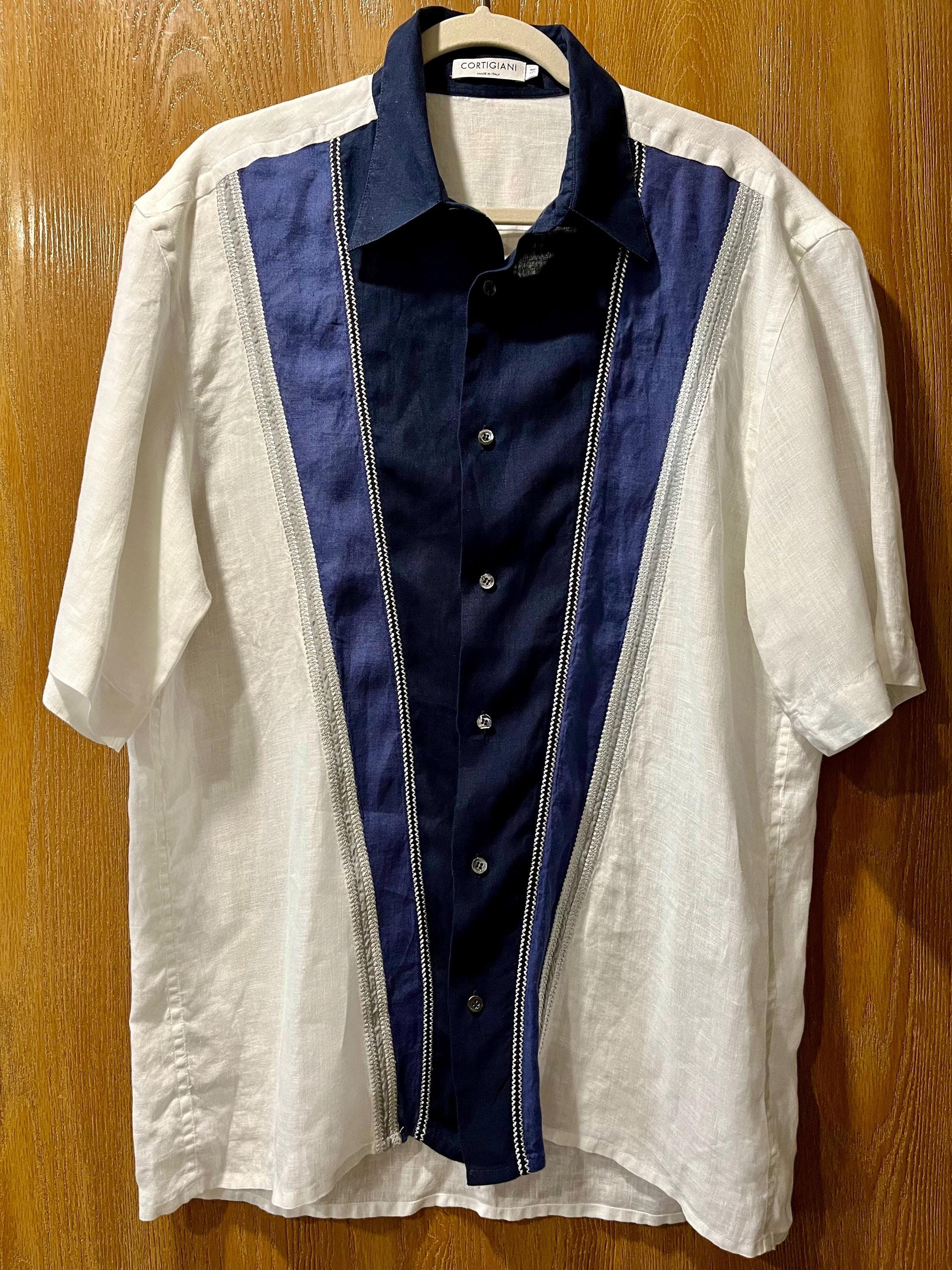 Vintage Cortigiani, Italië Eur maat 54 L/XL heren blauw wit button