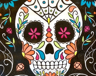 3 Serviettes de découpage Día De Los Muertos Jour des Morts Calavera Sugar Skull Swirls, 13 » x 13 »