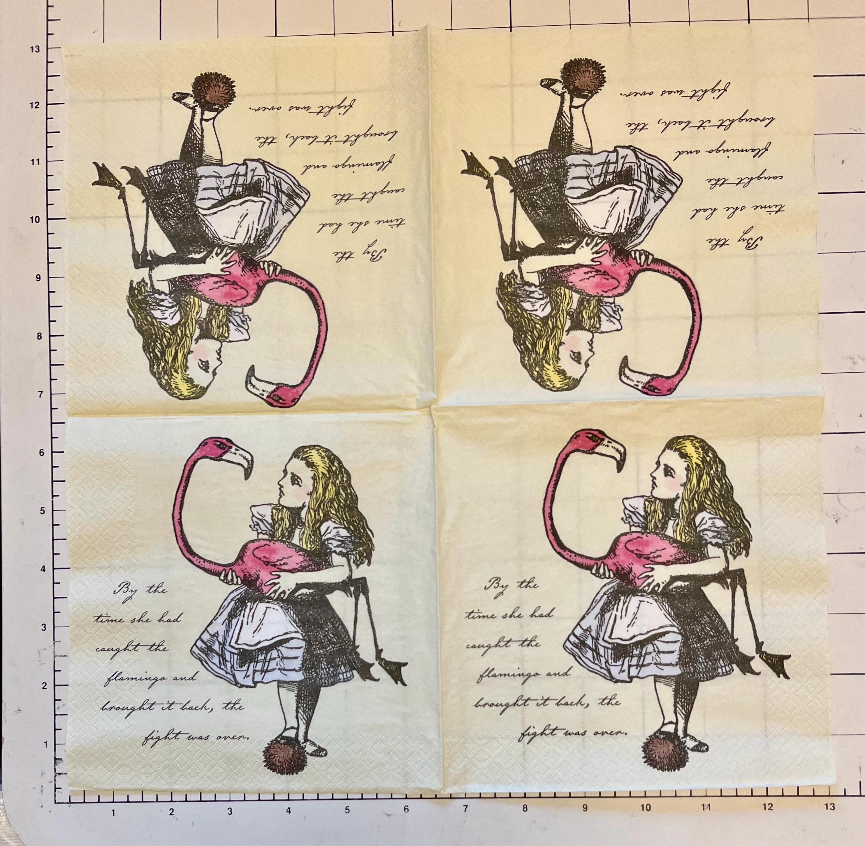 デコパージュナプキン 3 枚、不思議の国のアリス フラミンゴ、展開時