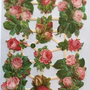 SCRAP RELIEFS 10 Rosas Rosas Florales Flores (1 hoja) #7328 - Troquelados en relieve - Made in Germany