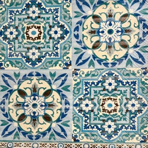 3 Decoupage Napkins, Beautiful Blue White Tiles, 13" x 13" unfolded