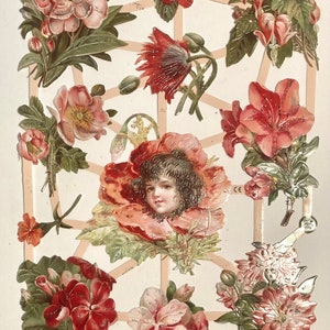SCRAP RELIEFS Glitter Pink Floral (1 hoja) #7102B Troquelados en relieve - Made in Germany