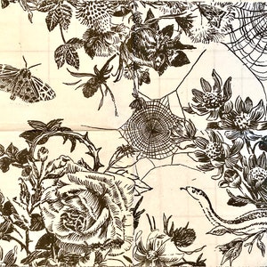3 Decoupage Beverage Napkins, Halloween Spiderweb Snake Garden, 10" x 10" Unfolded