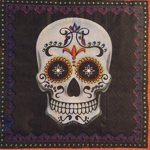 3 Decoupage Beverage Napkins - Día De Los Muertos Day of the Dead Calavera Sugar Skull Black, 10&quot; x 10&quot;