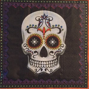 3 Decoupage Beverage Napkins Día De Los Muertos Day of the Dead Calavera Sugar Skull Black, 10 x 10 image 1