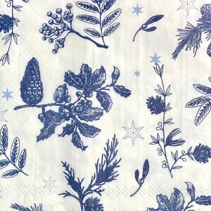3 serviettes d’hôtesse de découpage, feuillage d’hiver en toile blanche bleue, 13 « x 16 » dépliées