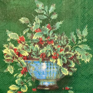 3 guardanapos para bebidas decoupage, Holly Poetry Green, 10" x 10" desdobrado