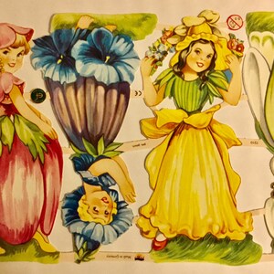 SCRAP RELIEFS 4 Large Flower Girls (1 foglio) #7310 - goffrato Die Cuts - Made in Germany