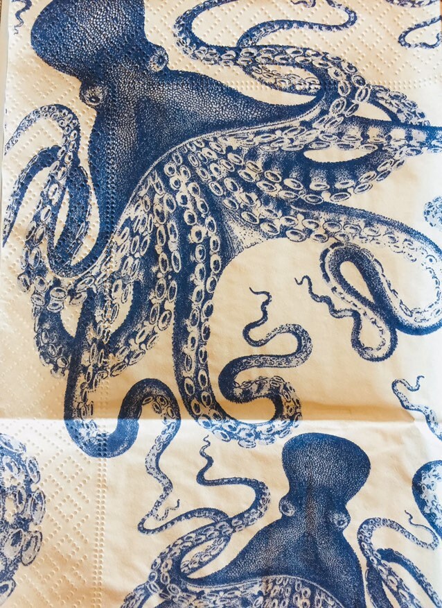 3 Decoupage Beverage Napkins Caspari Caskata Blue Octopus Etsy