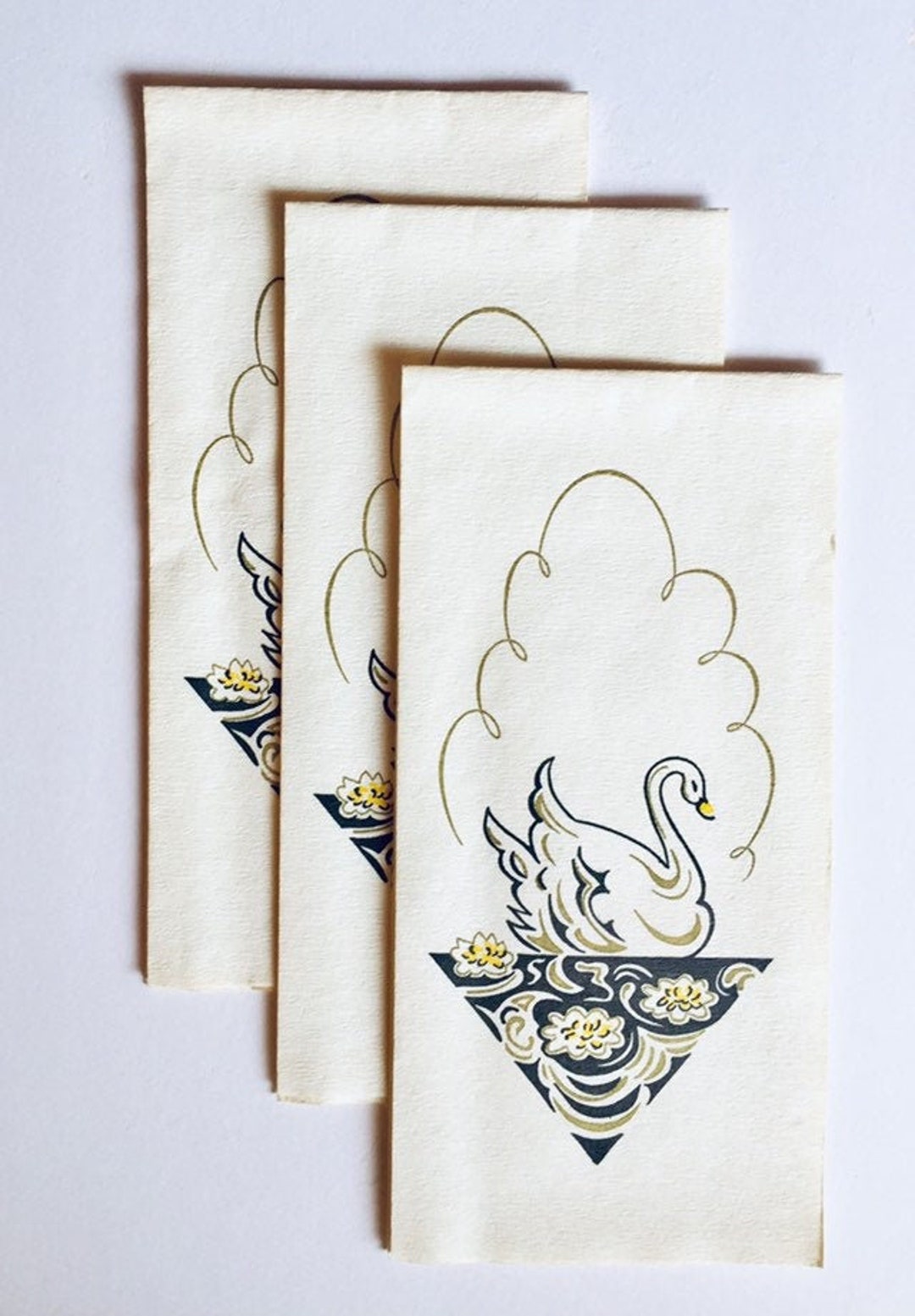 3 Decoupage Hostess Napkins, Authentic Vintage Swan, 12 X 17 Etsy