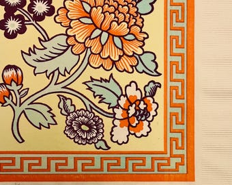 3 Vintage Decoupage Napkins, Amscan Asia Chinese Floral Drawing, 13”x13”unfolded