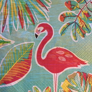 3 Decoupage Napkins, Tropical Leaf Flamingo, 13&quot;x13&quot;