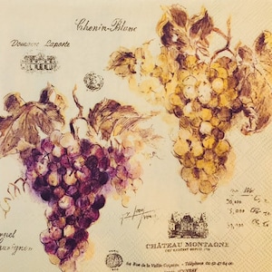 3 Decoupage Servetten, Vintage Vineyard Grapes 13" x 13" uitgeklapt