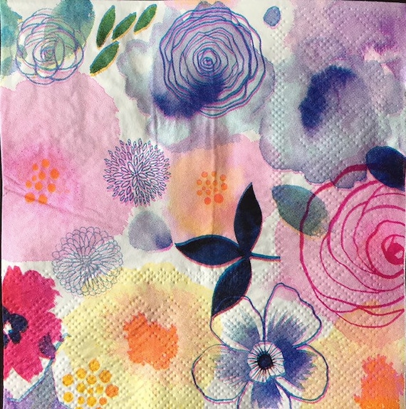 3 Decoupage Beverage Napkin Boho Watercolor Flowers 10 Etsy Singapore