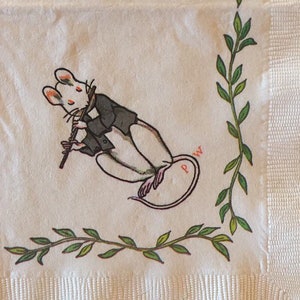 3 Authentic Vintage Decoupage Beverage Napkins, Musical Animals Nursery Songs Mouse Flute Metropolitan Museum of Art, 10&quot;x10&quot; Unfolded