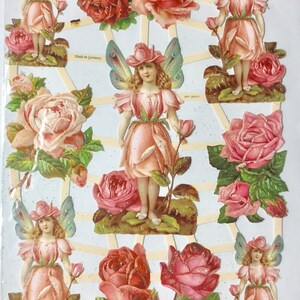 SCRAP RELIEFS Pink Rose Fairy Girl  (1 sheet) #7343 - Embossed Die Cuts - Made in Germany