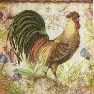 3 Decoupage Getränkeservietten - Vintage stolze Hahn Collage - 10" x 10" ungefaltet
