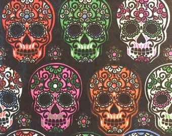 3 Decoupage Beverage Napkins - Día De Los Muertos Day of the Dead Calavera Sugar Skulls Colorful Cynthia Rowley, 10" x 10"