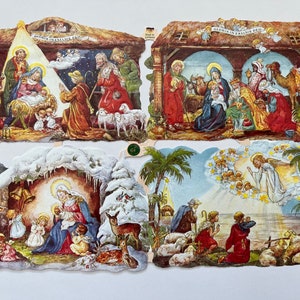 SCRAP RELIEFS 4 Sceny Narodzenia Bożego Narodzenia: Maryja i Jezus, Anioły (1 arkusz) #7202 Wykrojniki tłoczone - Wyprodukowano w Niemczech