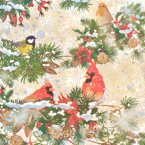 3 serviettes de découpage, oiseaux d’hiver Branches enneigées, 13 » x 13 » déplié