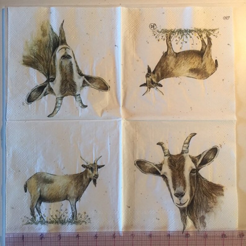 3 Decoupage Napkins Farm Friends Goat 13 X 13 Etsy