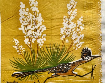 3 Decoupage  Napkins - Authentic Vintage Monogram Roadrunner 1972, 13"x13" Unfolded