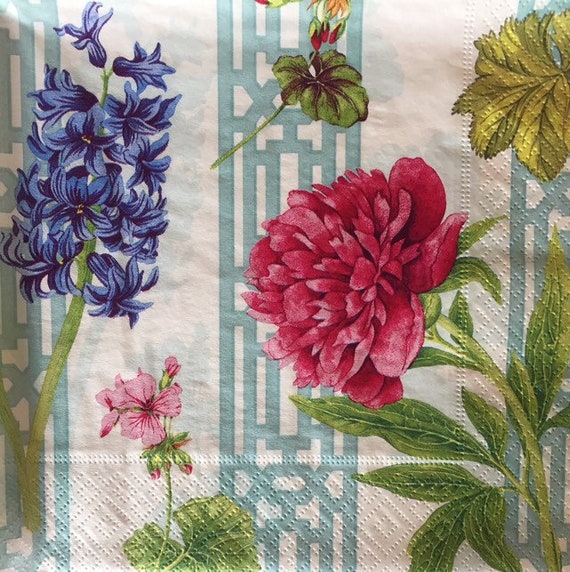 3 Decoupage Napkins Caspari Floral Lattice 13 X Etsy Singapore