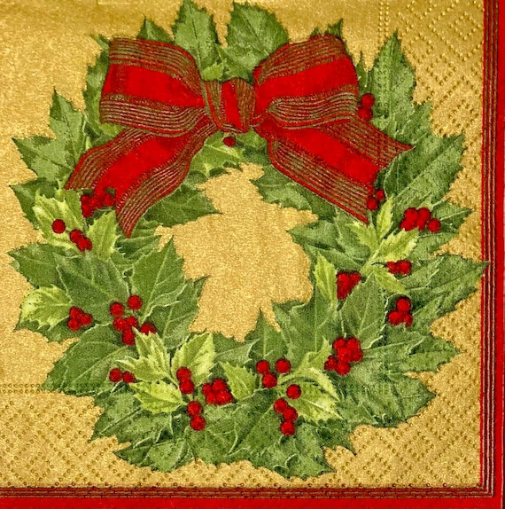 Paper Patch Foiled Decoupage Paper - Merry Christmas Holly Paper Patch Foiled Decoupage Paper - Merry Christmas Holly