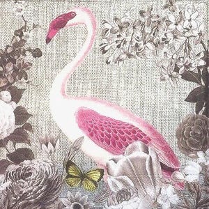 3 Decoupage Napkins, Pink Flamingo Gray Collage, 13&quot;x13&quot;