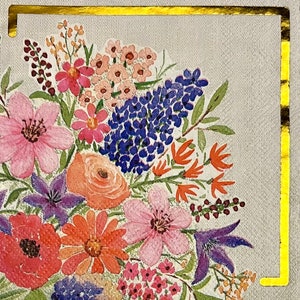 3 guardanapos de bebidas decoupage, dois buquês de flores Martha Stewart, 10" x 10" desdobrados