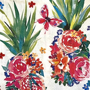 3 Servietten für Decoupage Getränke, Ananas Collage, ungefaltet, 25cm x 25cm