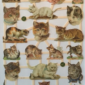 RELEVOS DE RECORTES DE GATOS VINTAGEIS Gatos e gatinhos fofos (1 folha) nº 7329 - Recortes em relevo - Fabricado na Alemanha