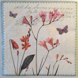 3 Servietten, Frühling Wildflower Collage Schmetterling, 13 &quot;x 13&quot;